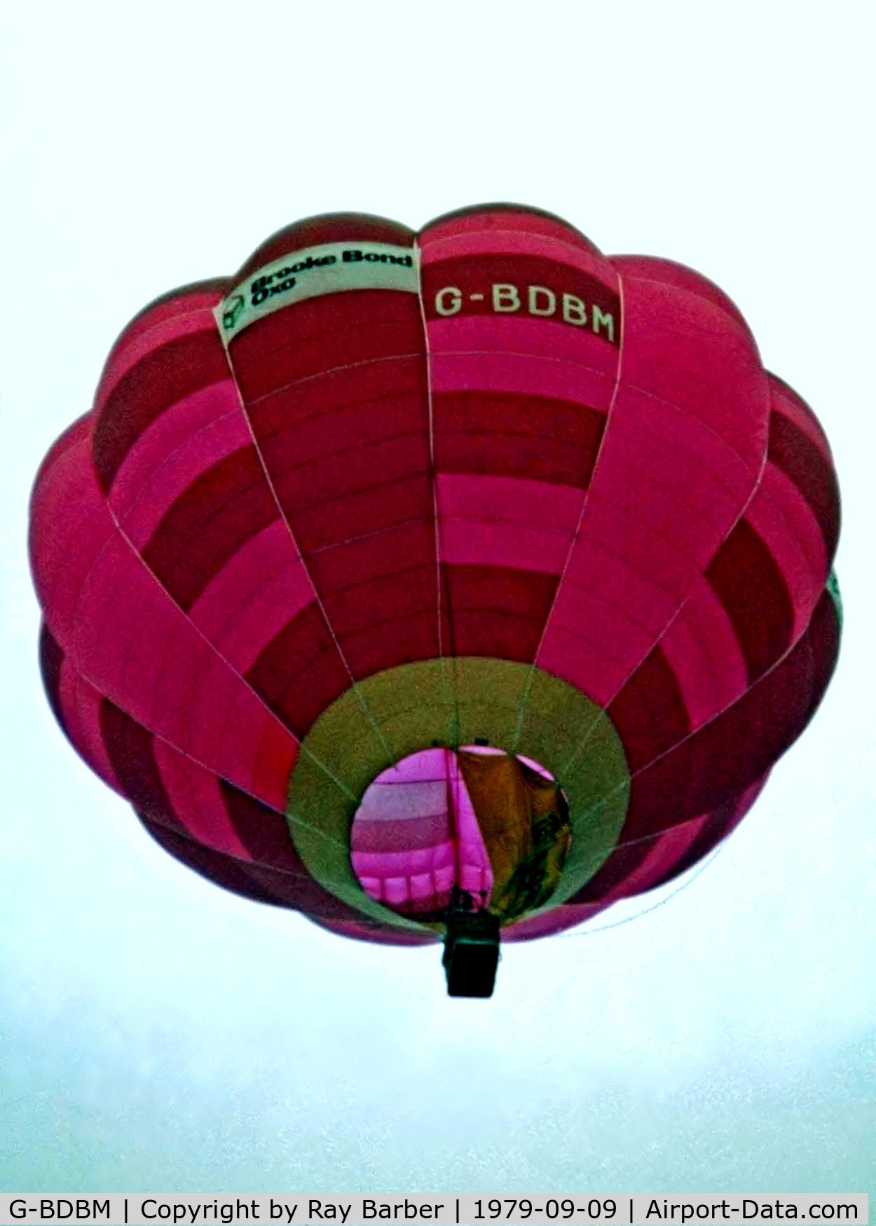 G-BDBM, 1975 Cameron Balloons O-56 C/N 164, Cameron O-56 HAFB [164] Ashton Court~G 09/09/1979. Image taken from a slide.