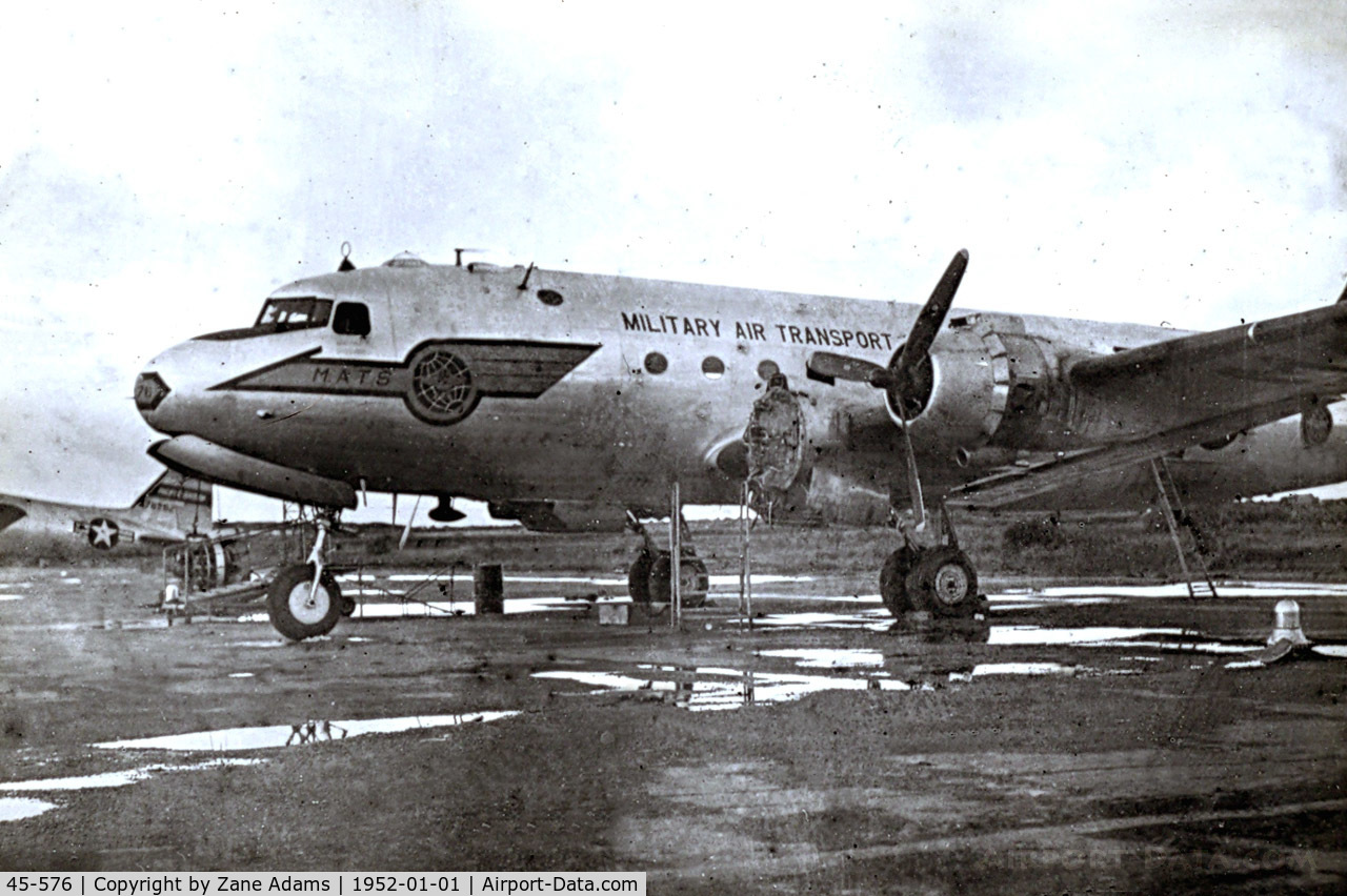 45-576, 1945 Douglas C-54G Skymaster C/N 36029, Photographed on Okinawa @ 1952 - 45-0576 (c/n 36029) to US Coast Guard.  Later to civil registry as N13060, CF-KAE, then 9Q-COF