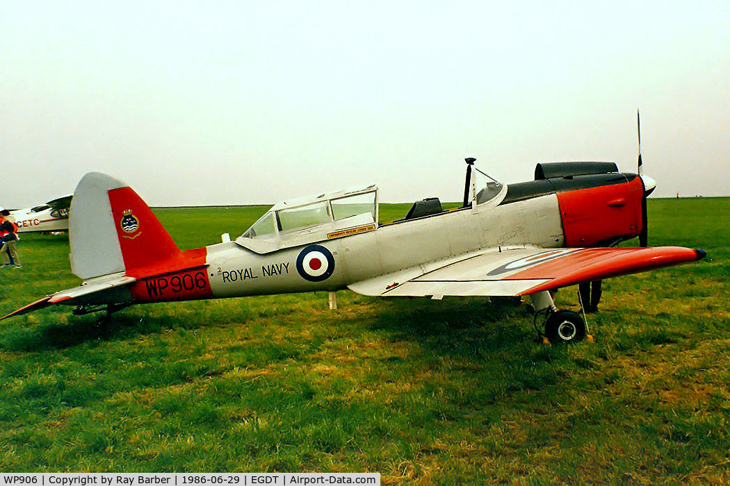 WP906, De Havilland DHC-1 Chipmunk T.10 C/N C1/0779-DHB.f678, DHC-1 Chipmunk T.10 [C1/0779] Wroughton~G 29/06/1986. Seen here in Royal Navy markings. Coded 816 carried on the port side only.