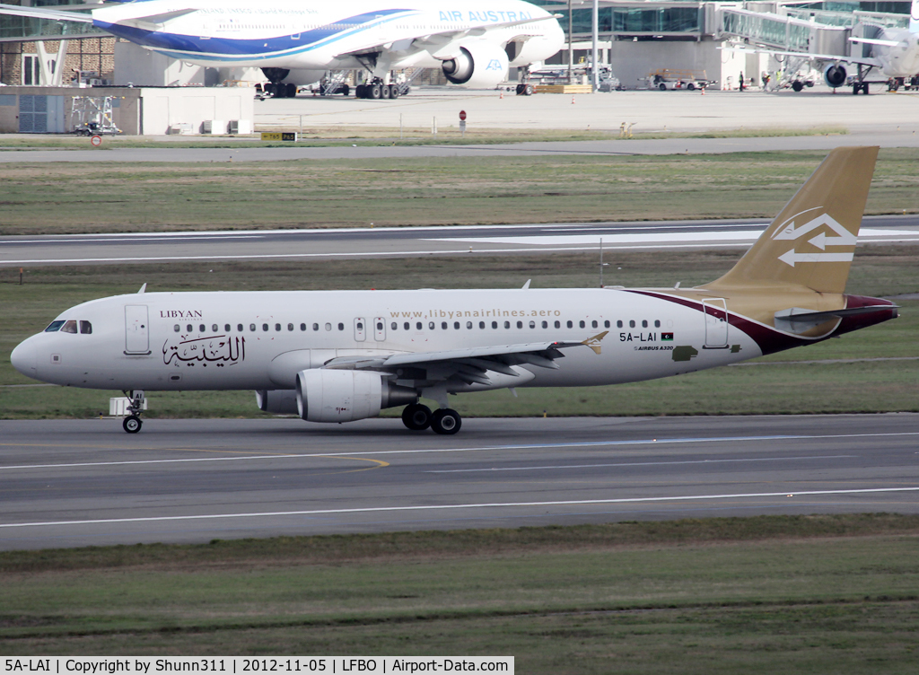 5A-LAI, 2010 Airbus A320-214 C/N 4450, Taxiing to the Terminal... For maintenance at Air France factory...