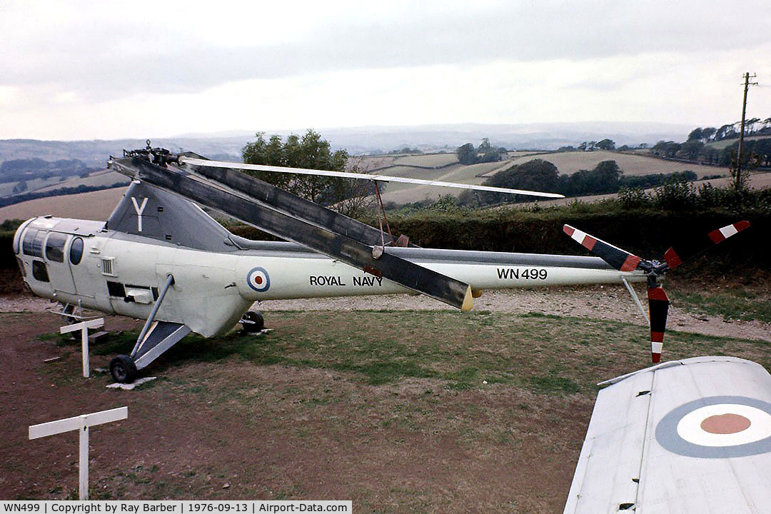 WN499, Westland WS.51 Dragonfly HR.5 C/N WA/H/076, Westland WS.51 Dragonfly HR.5 [WA/H/076] Higher Blagdon, Devon~G 13/09/1976. Seen here at the Torbay Aircraft Museum now disbanded. Image taken from a slide.