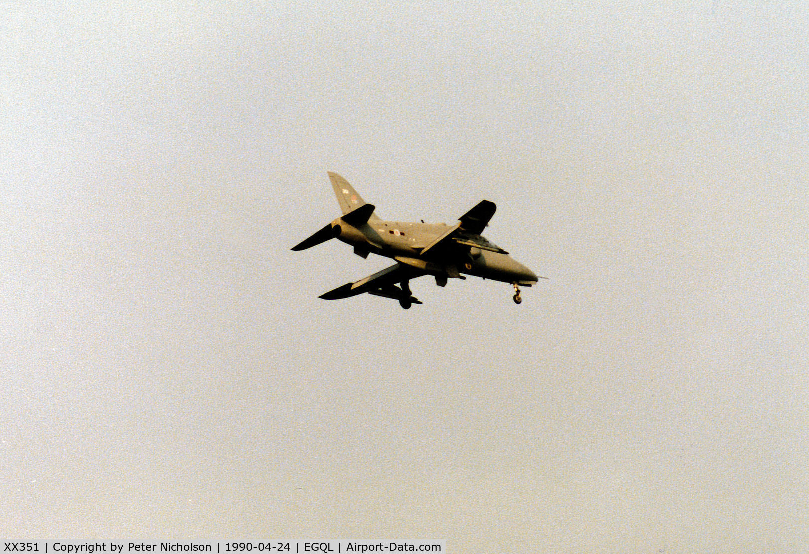 XX351, 1981 Hawker Siddeley Hawk T.1A C/N 201/312175, Hawk T.1A of 234 Squadron returning to RAF Leuchars after an Exercise Elder Forest mission in April 1990.
