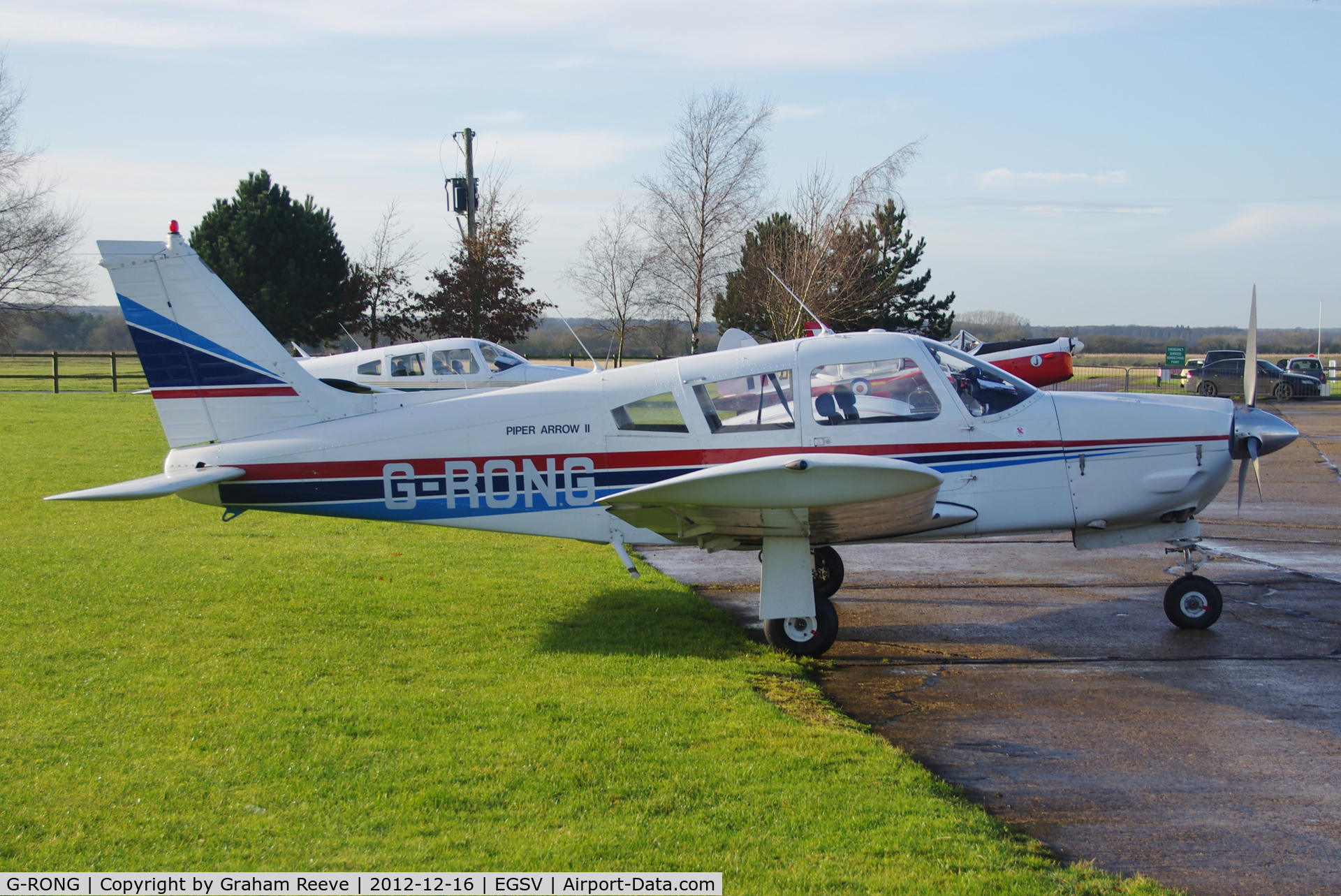 G-RONG, 1973 Piper PA-28R-200 Cherokee Arrow II C/N 28R-7335148, Parked at Old Buckenham.