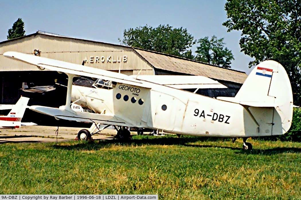 9A-DBZ, 1974 Antonov An-2R C/N 1G158-14, Antonov An-2R [1G158-14] (Geofoto) Lucko~9A 18/06/1996. This was sold in Bosnia1999-10-00 but not registered as it crashed before hand.