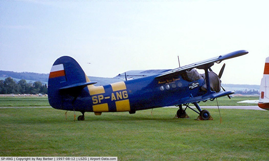 SP-ANG, Antonov An-2TD C/N 1G26-17, Antonov An-2T [1G26-17] Grenchen~HB 12/08/1997. Although cancelled on 2001-01-11 this was still wearing this registration when seen at Rybnik-Zorska~SP in 2011 SP-KNG has been reserved.