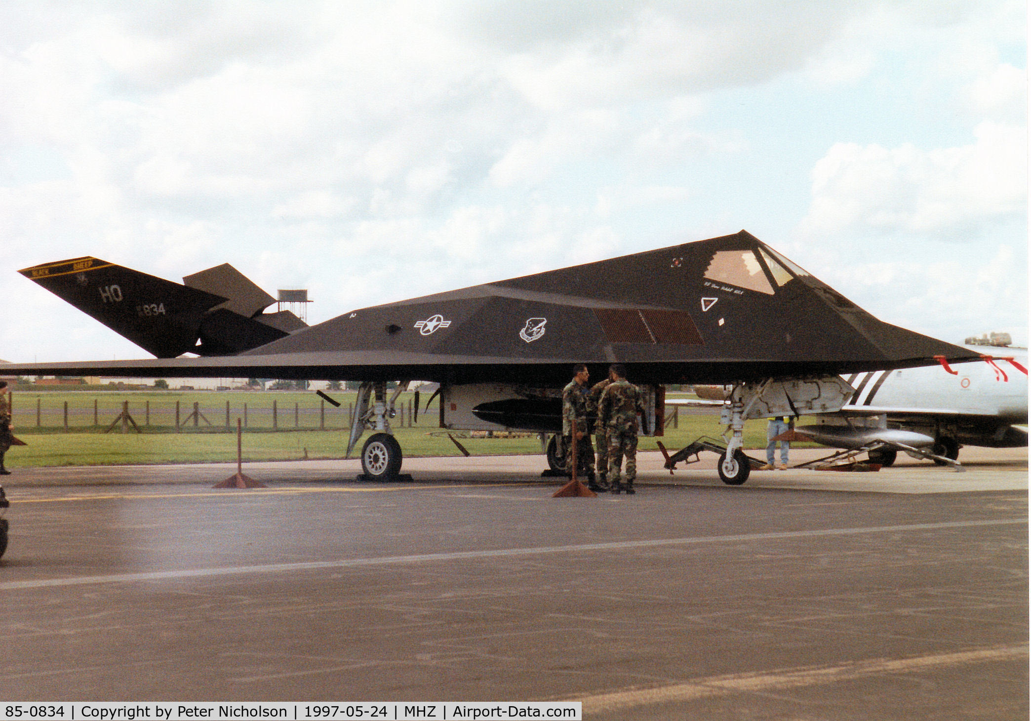 85-0834, 1985 Lockheed F-117A Nighthawk C/N A4056, F-117A Nighthawk, callsign Trend 72, of 8th Fighter Squadron/49th Fighter Wing at Holloman AFB on the flight-line at the 1997 RAF Mildenhall Air Fete.