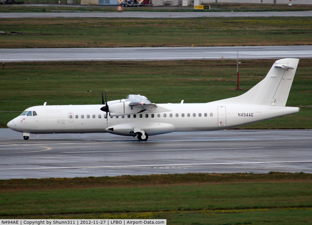 N494AE, 1997 ATR 72-212A C/N 494, Backtracking rwy 32L to Latecoere Aeroservice... All white c/s