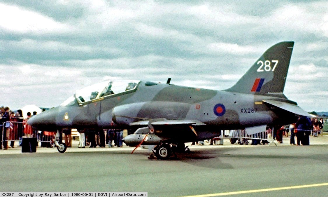 XX287, 1979 Hawker Siddeley Hawk T.1A C/N 113/312112, BAe Systems Hawk T.1A [312112] (RAF) RAF Greenham Common~G 01/06/1980. Image taken from a slide.