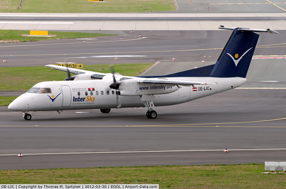 OE-LIC, 1997 De Havilland Canada DHC-8-314 Dash 8 C/N 503, Intersky OE-LIC taxiing towards it's stand after rwy23L arrival at DUS / EDDL