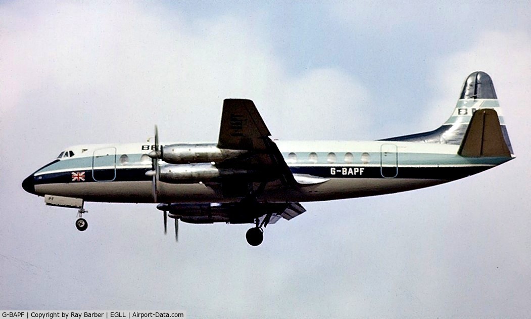 G-BAPF, 1958 Vickers Viscount 814 C/N 338, Vickers 814 Viscount [338] (British Midland) Heathrow~G 1978. Image taken from a slide.