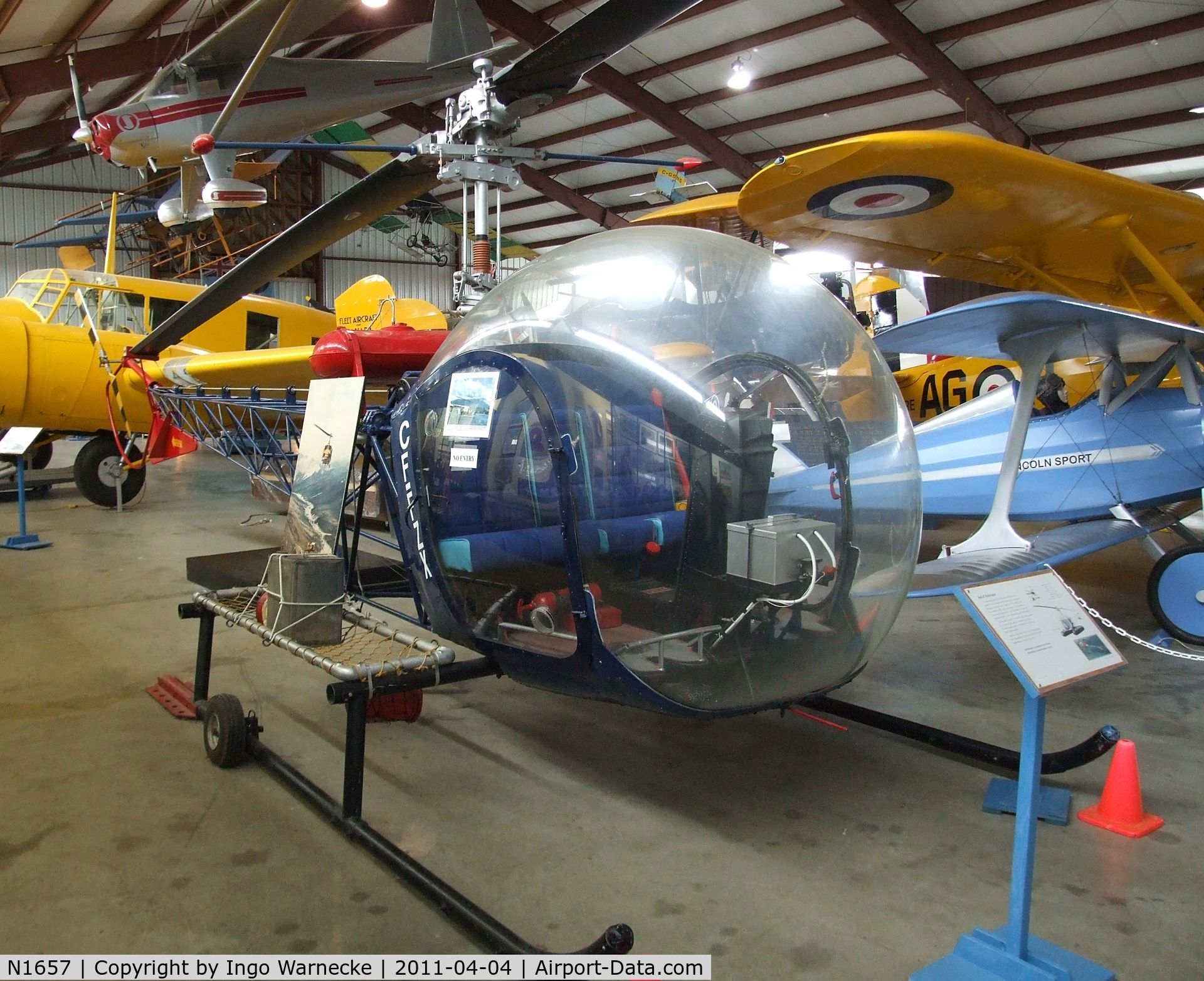 N1657, 1947 Bell 47G-2 C/N 71, Bell 47G-2 (marked with former registration CF-FZX) at the British Columbia Aviation Museum, Sidney BC