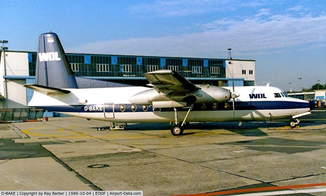 D-BAKE, 1964 Fokker F-27-100 Friendship C/N 10257, Fokker F-27-100 [10257] (WDL Flugdienst) Frankfurt~D 04/10/1986
