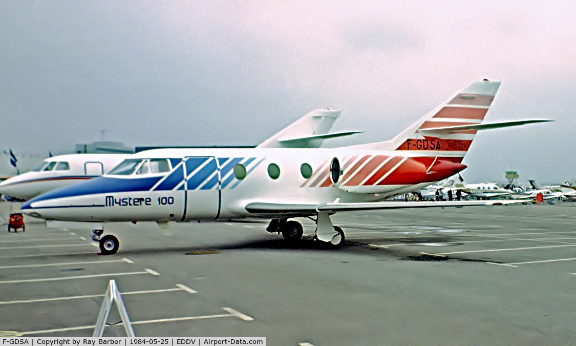 F-GDSA, 1984 Dassault Falcon 100 C/N 202, Dassault Falcon 100 [202] Hannover~D 25/05/1984. Image taken from a slide.