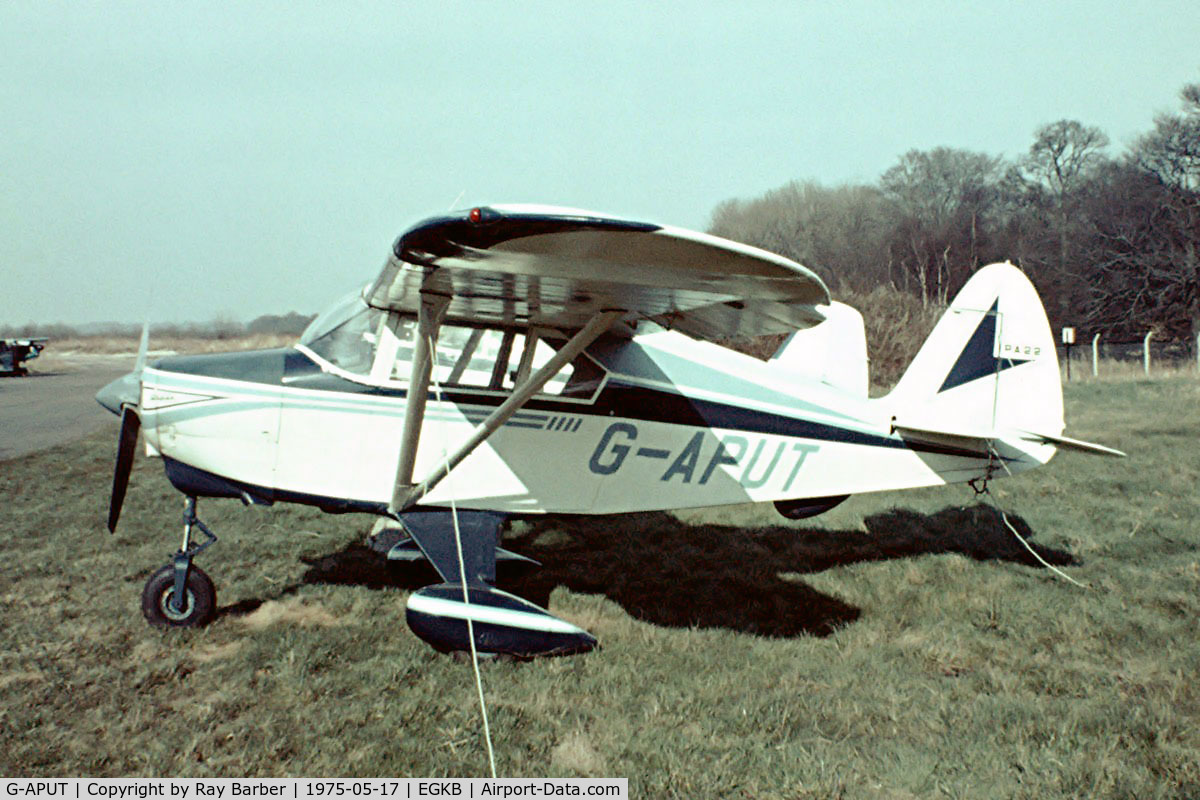 G-APUT, 1959 Piper PA-22-160 Tri Pacer C/N 22-6673, Piper PA-22-160 Tri-Pacer [22-6673] Biggin Hill~G 17/05/1975. Image taken from a slide.