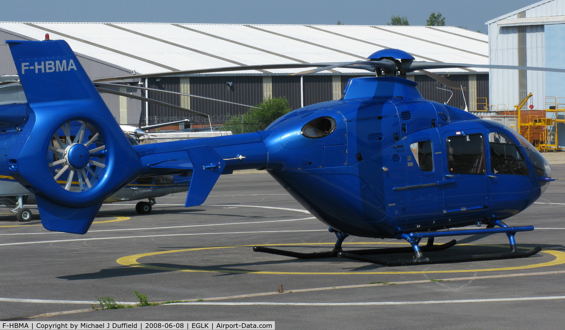 F-HBMA, 2005 Eurocopter EC-135T-2 C/N 0432, French EC135 helicopter seen visiting Premiair at Blackbushe on 8th June 2008; aircraft crashed and destroyed on 2nd January 2009 in France