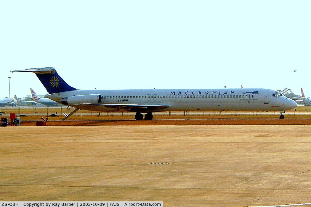 ZS-OBH, 1981 McDonnell Douglas MD-82 (DC-9-82) C/N 48059, McDonnell Douglas DC-9-82 [48059] (Macedonian Airlines) Johannesburg Int~ZS 09/10/2003