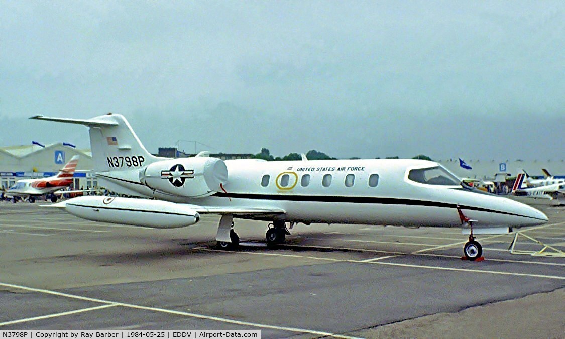 N3798P, 1983 Learjet 35A C/N 35A-408, Learjet 35A [35A-408] Hannover~D 25/05/1984. Although wearing USAF scheme never took up military marks. Possibly painted just for the show to display scheme for future USAF aircraft.