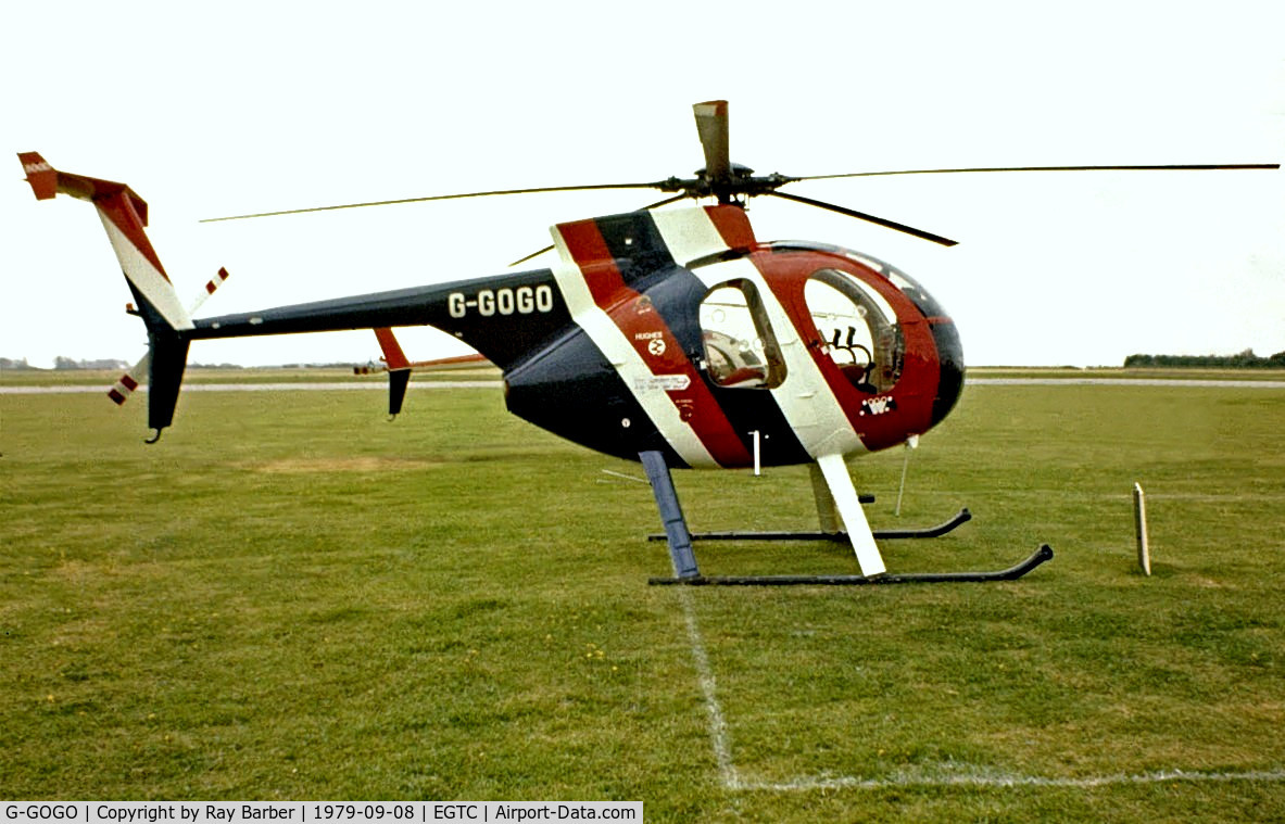 G-GOGO, 1978 Hughes 369D C/N 480294D, Hughes 369D [48-0294D] (Sloane Helicopters) Cranfield~G 08/09/1979. Image taken from a slide.