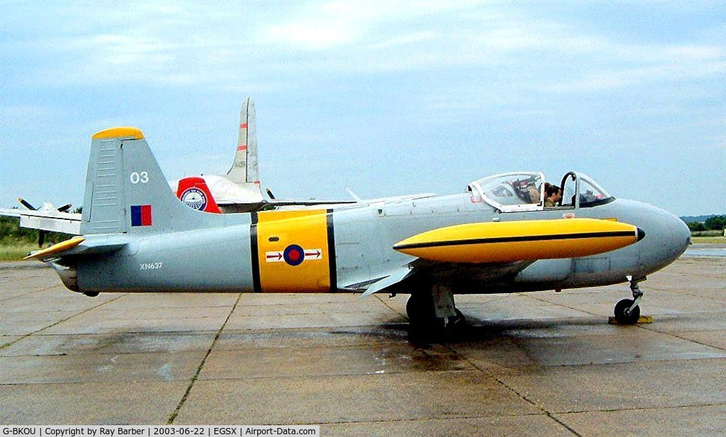 G-BKOU, 1961 Hunting P-84 Jet Provost T.3 C/N PAC/W/13901, BAC Jet Provost T.3 [PAC/W/13901] North Weald~G 22/06/2003