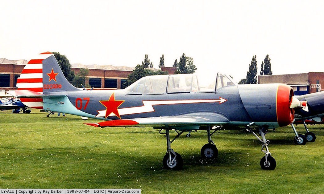 LY-ALU, 1990 Bacau Yak-52 C/N 9011107, Yakovlev Yak-52 [9011107] Cranfield~G 04/07/1998