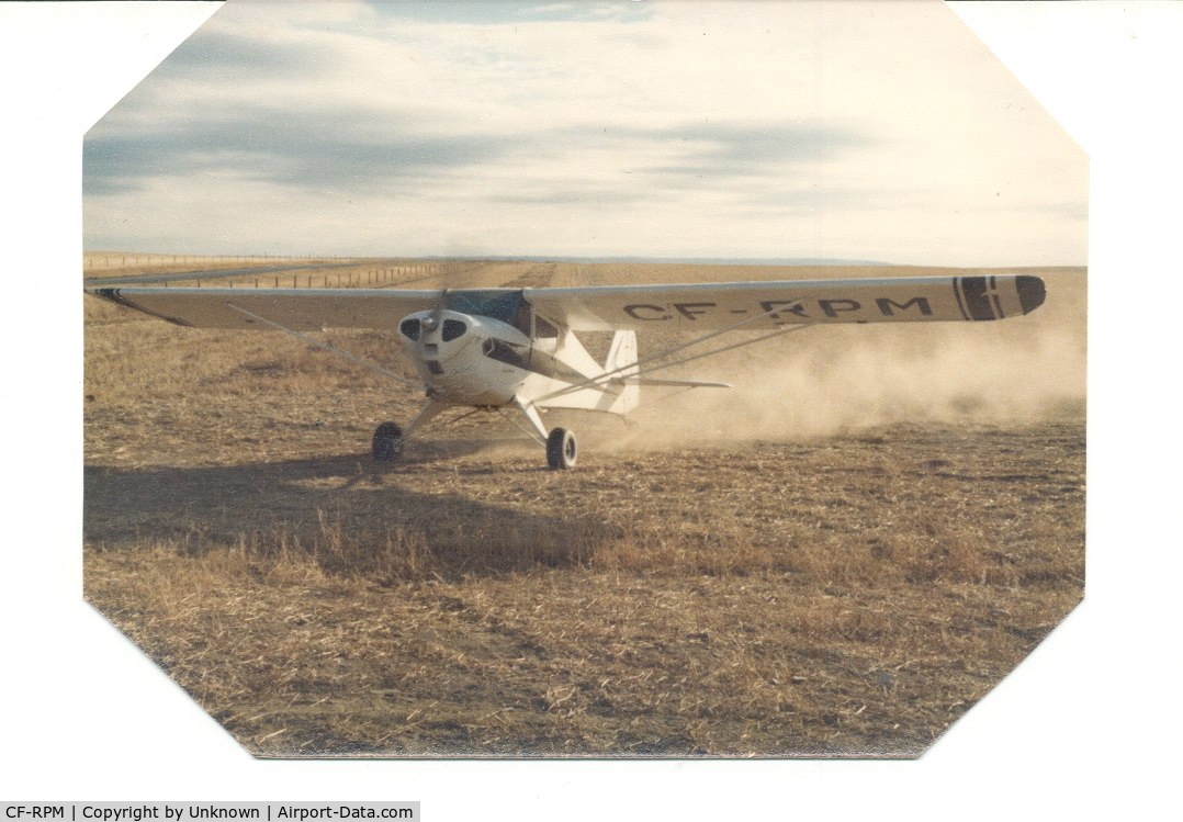 CF-RPM, 1946 Taylorcraft BC12-D C/N 8939, CF-RPM taking off on prairie near Medicine Hat, Alberta.