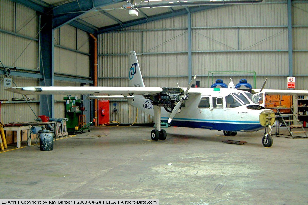 EI-AYN, 1974 Britten-Norman BN-2A-8 Islander C/N 704, Britten-Norman BN-2A-8 Islander [0704] (Aer Arann) Connemara-Inverin~EI 24/04/2003. Undergoing engine overhaul