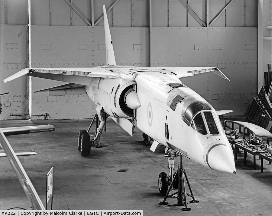 XR222, 1964 BAC TSR-2 C/N XO-4, XR222 the fourth prototype. Project cancelled 1965. This airframe survived being scrapped and was located to Cranfields College of Aeronautics, eventually ending up at The Imperial War Museum, Duxford.