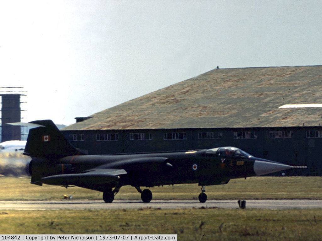 104842, Canadair CF-104 Starfighter C/N 683A-1142, CF-104 Starfighter of 421 Squadron Canadian Armed Forces taxying at the 1973 Intnl Air Tattoo at RAF Greenham Common.