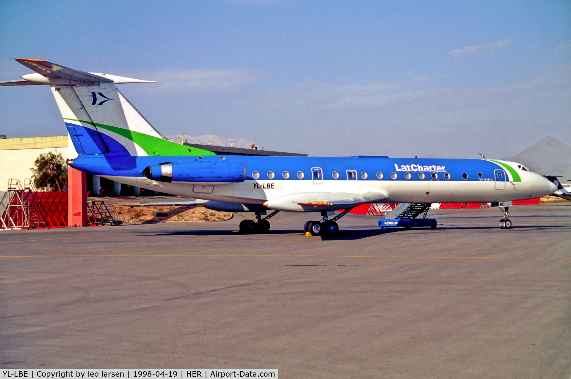 YL-LBE, 1980 Tupolev Tu-134B-3 C/N 63285, Heraklion Greece 19.4.98