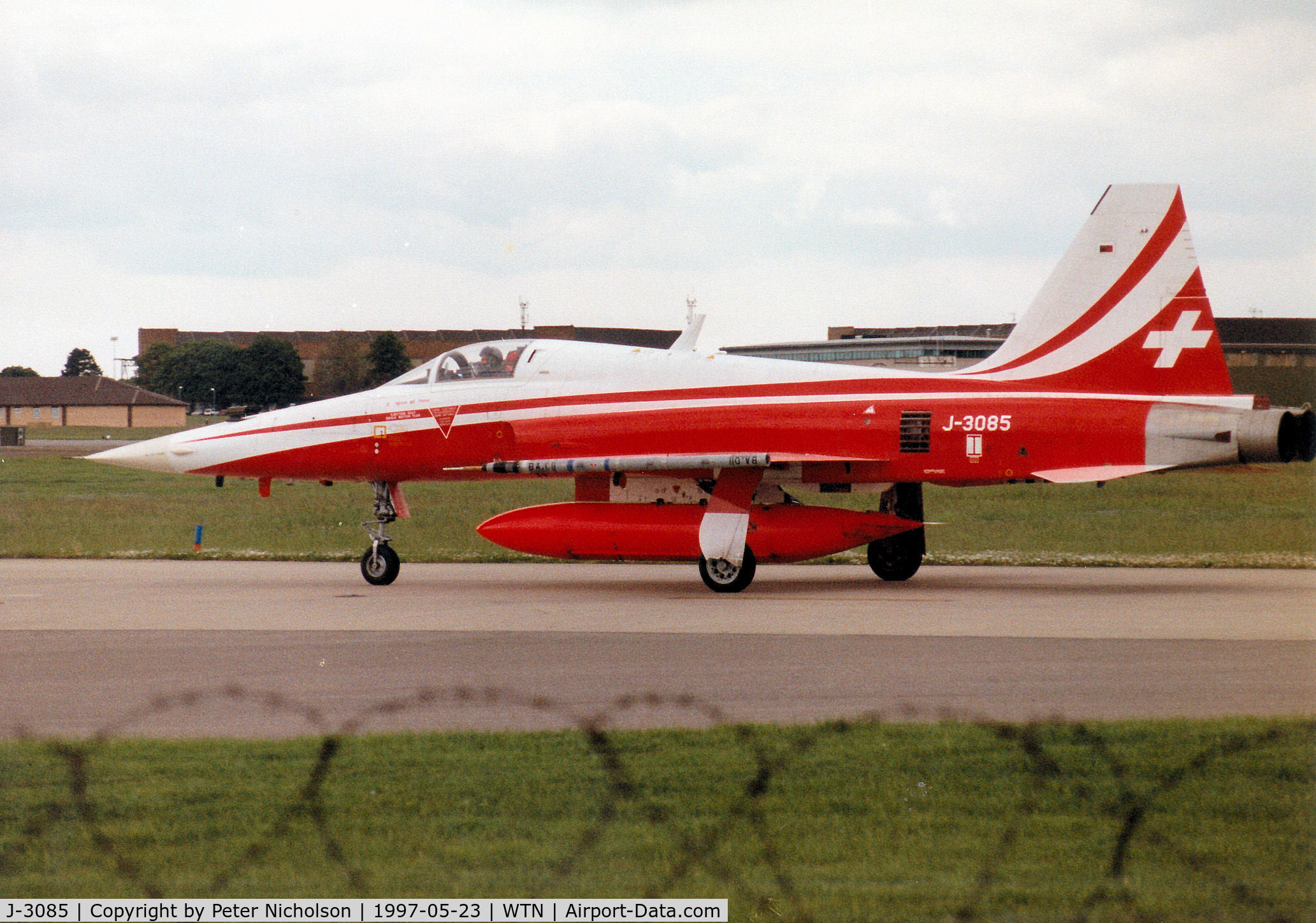J-3085, Northrop F-5E Tiger II C/N L.1085, Swiss Air Force F-5E Tiger II on deployment to RAF Waddington in May 1997.