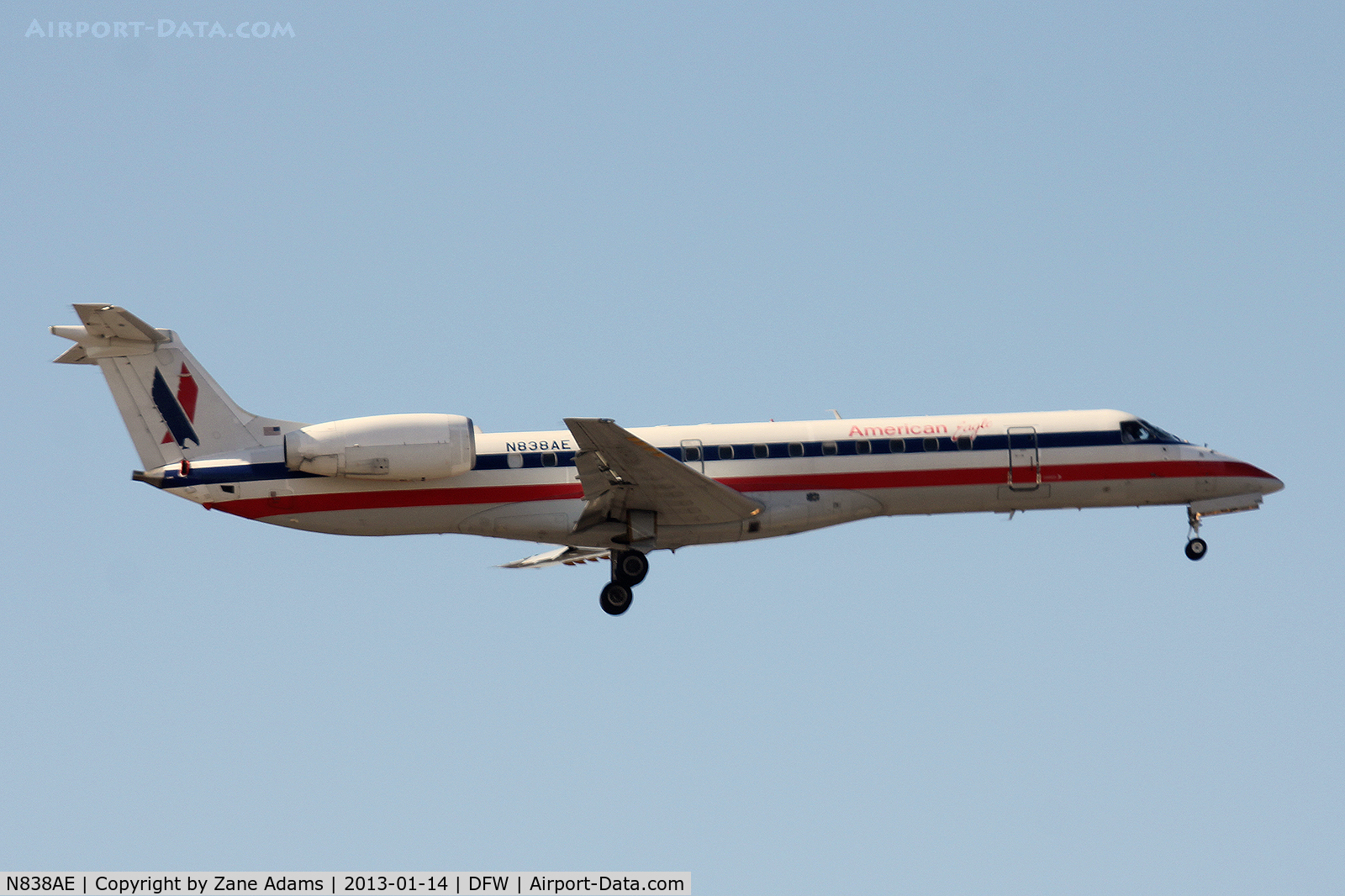 N838AE, 2002 Embraer ERJ-140LR (EMB-135KL) C/N 145651, American Eagle landing at DFW Airport