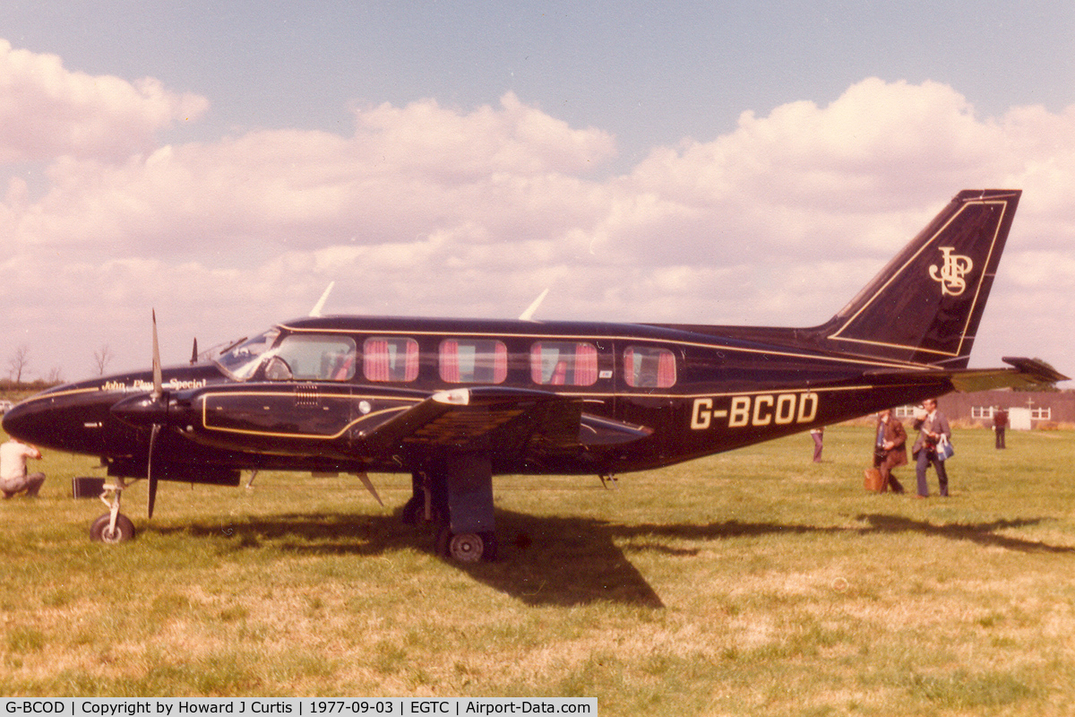 G-BCOD, 1974 Piper PA-31-350 Chieftain C/N 31-7405488, Privately owned. John Player Special markings.