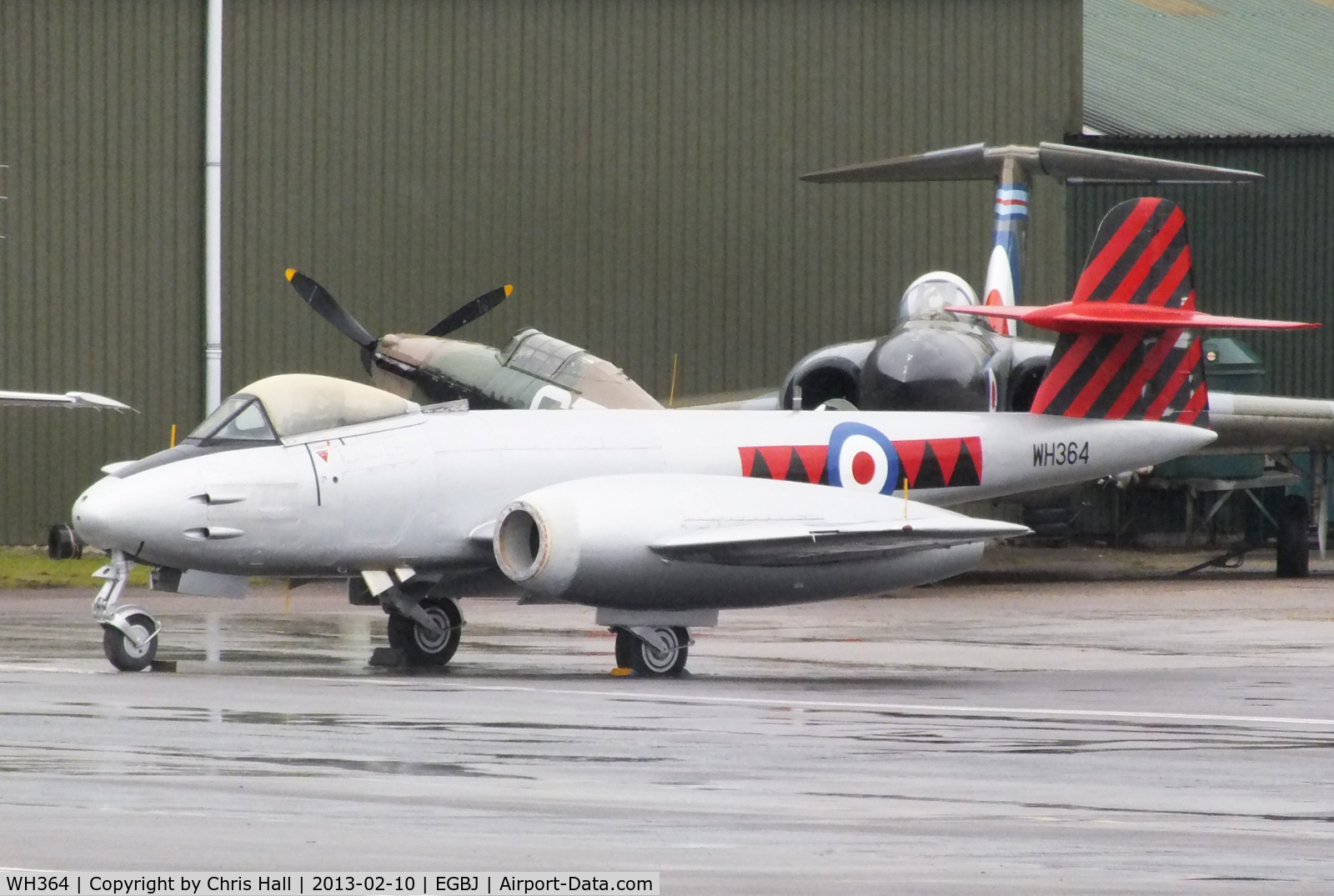WH364, Gloster Meteor F.8 C/N Not found WH364, on the main apron with the Javalin and Hurricane replica