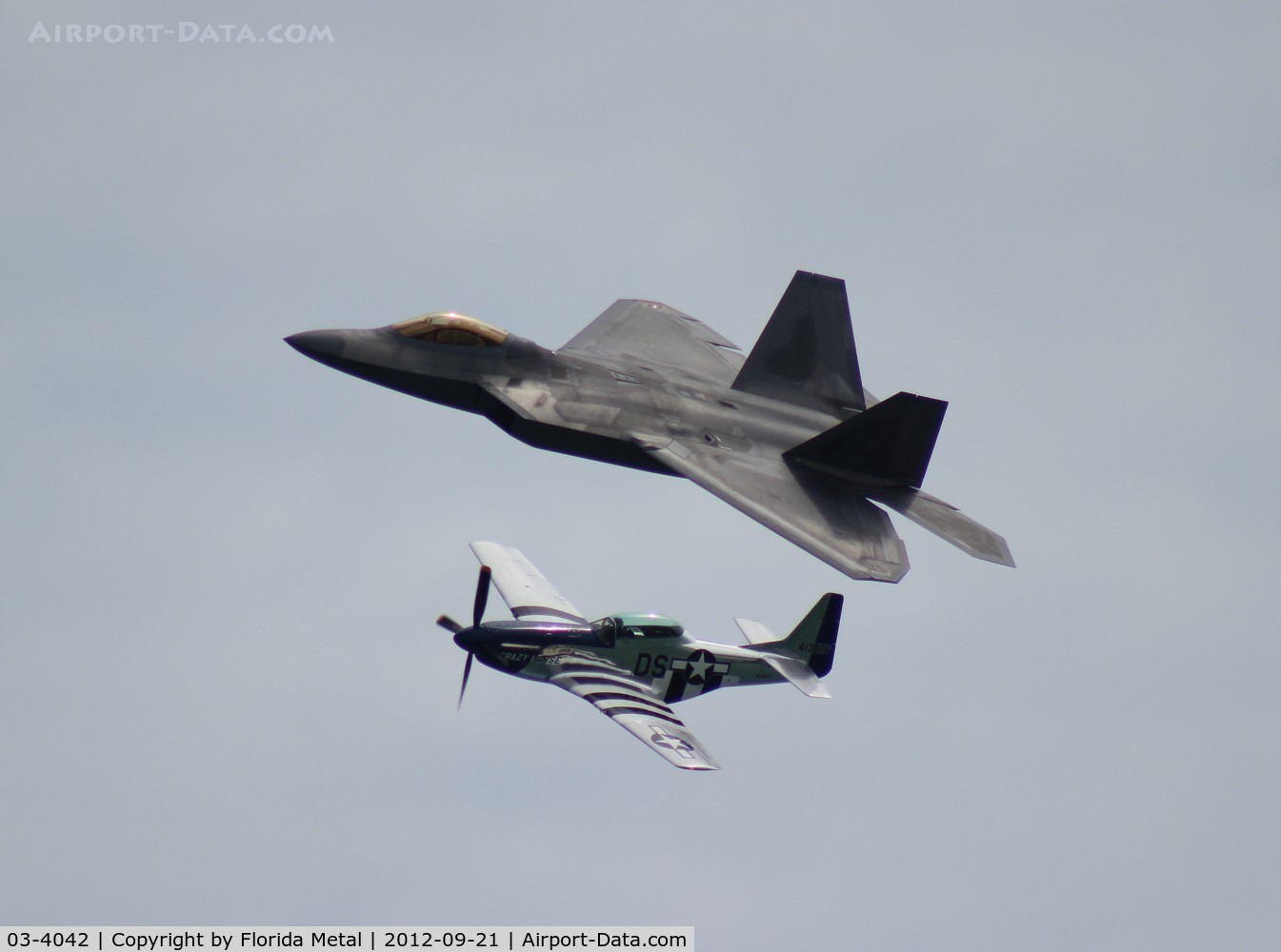 03-4042, 2003 Lockheed Martin F/A-22A Raptor C/N 4042, F-22 heritage flight with P-51D Crazy Horse at Cocoa Beach