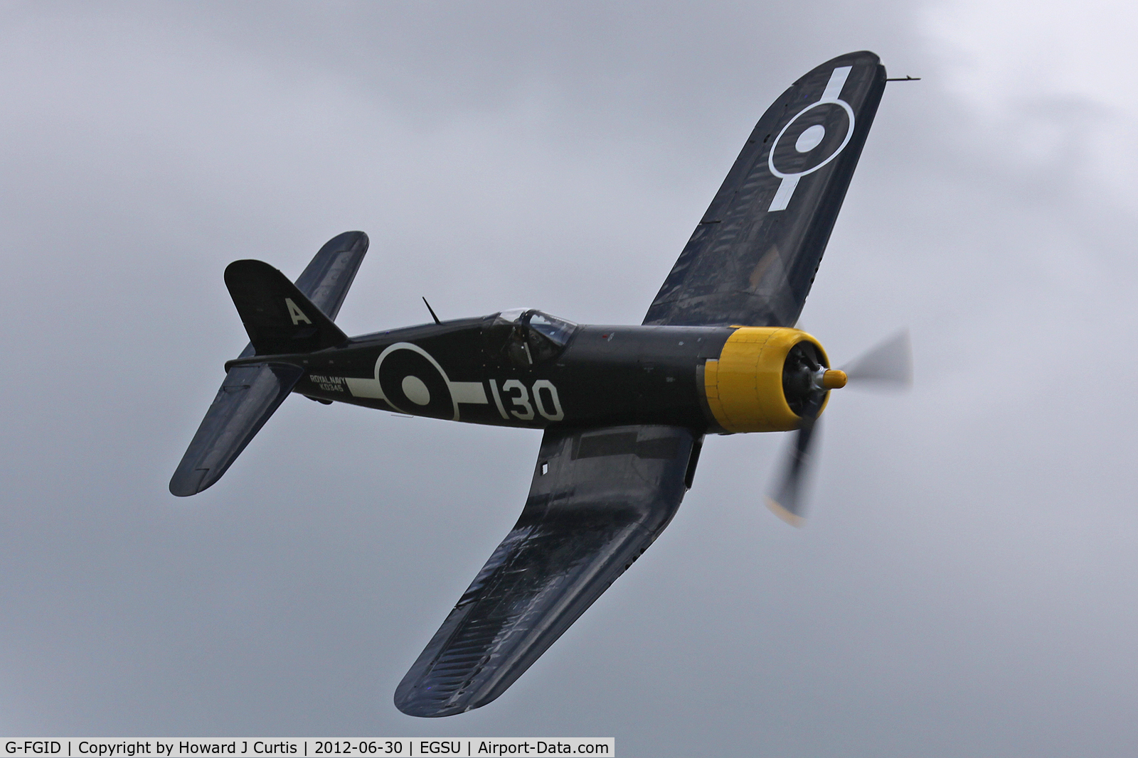 G-FGID, 1945 Goodyear FG-1D Corsair C/N 3111, At Flying Legends 2012. Painted in Royal Navy colours as KD345.
