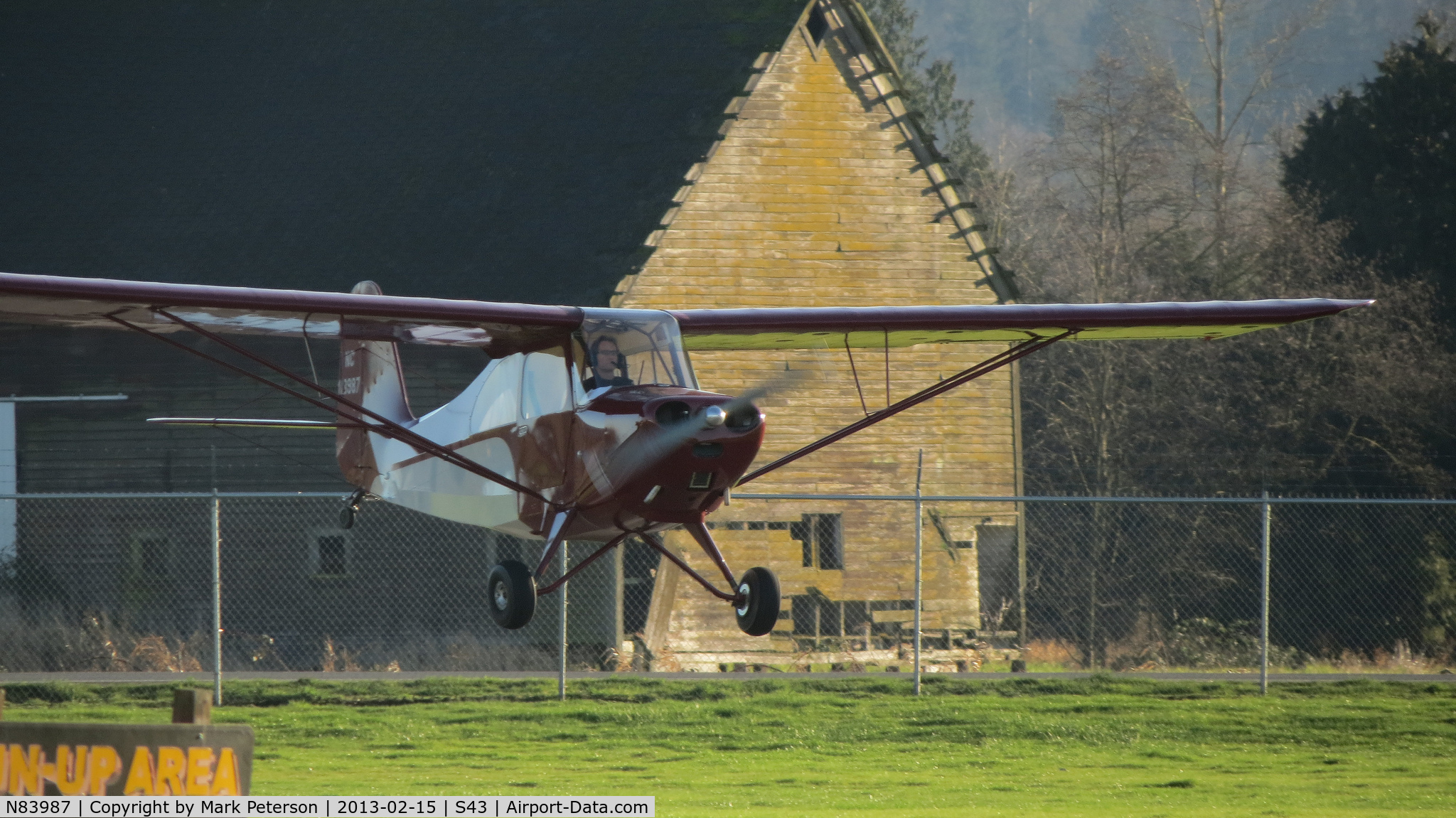 N83987, 1946 Aeronca 7AC Champion C/N 7AC-2673, Landing at Harvey Field, Snohomish, WA February 2013
