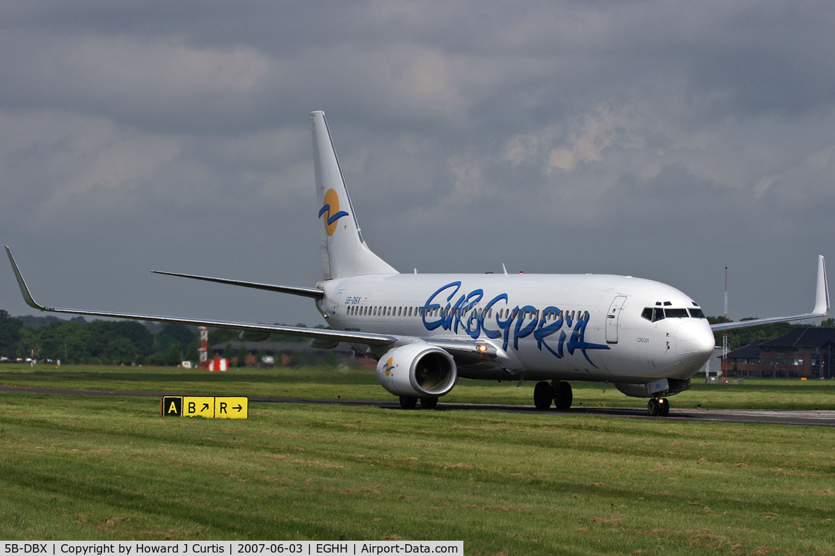 5B-DBX, 2003 Boeing 737-8Q8 C/N 33699, Eurocypria; 'Gregos'. White tail.