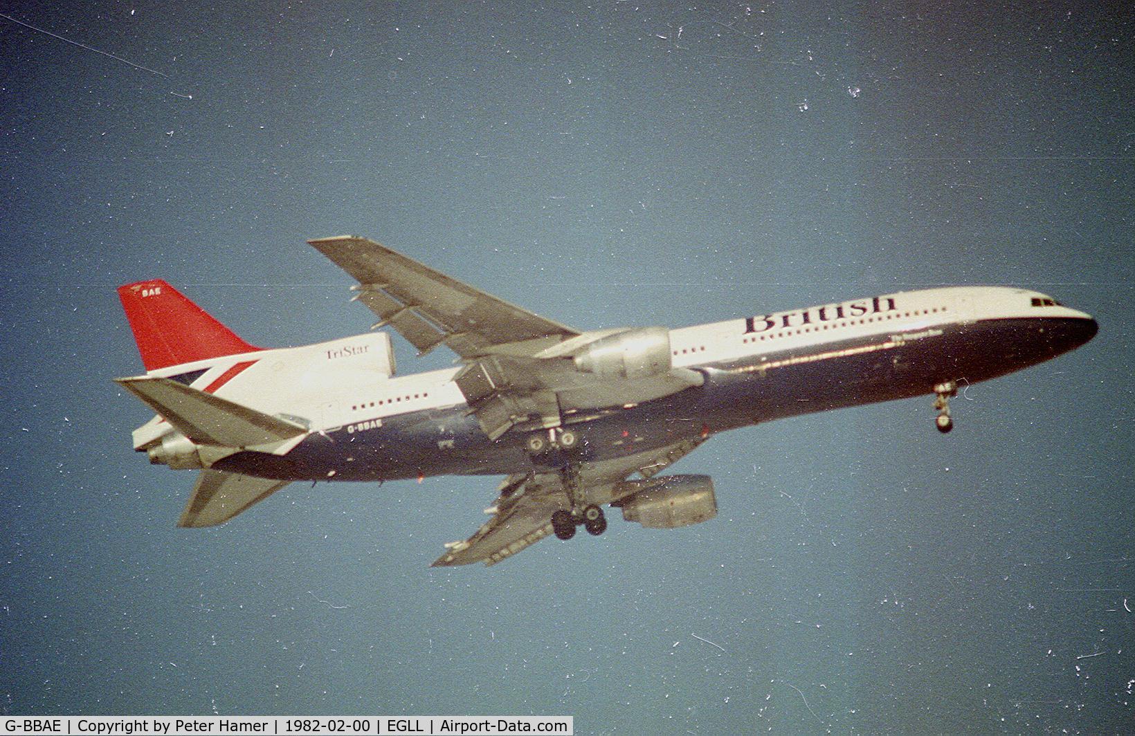 G-BBAE, 1974 Lockheed L-1011-385-1 TriStar 1 C/N 193E-1083, Landing at Heathrow 1982
