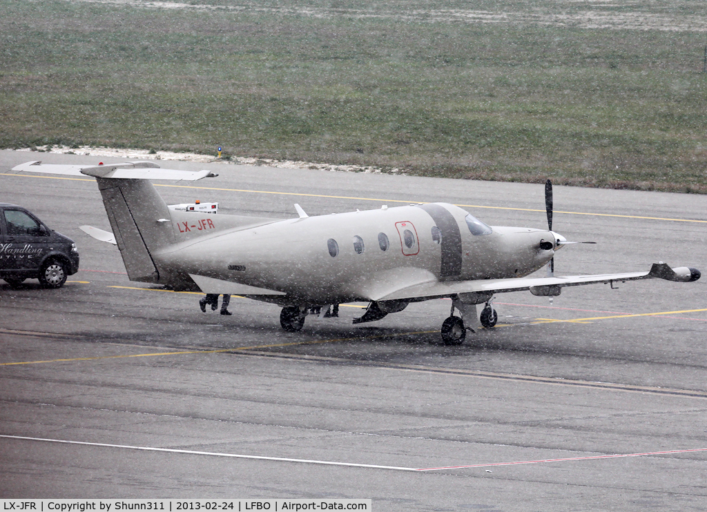 LX-JFR, 2010 Pilatus PC-12/47E C/N 1233, Parked at the General Aviation area... hard snow conditions...