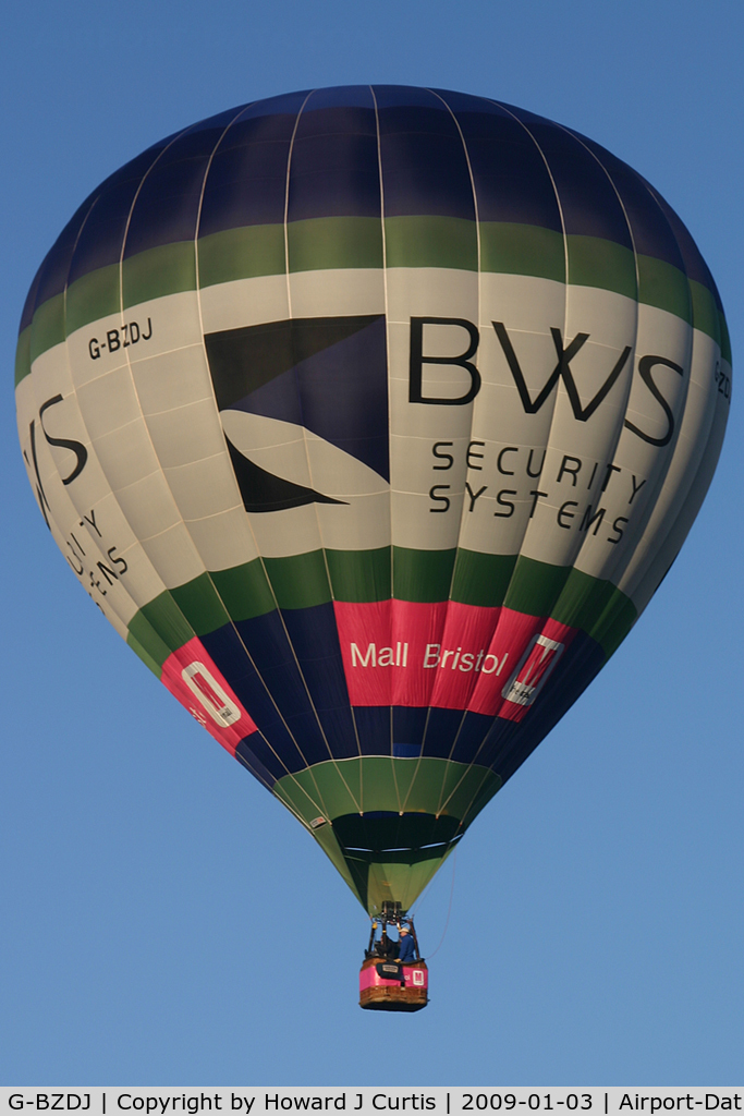 G-BZDJ, 2000 Cameron Balloons Z-105 C/N 4832, BWS Security Systems. At the Icicle Balloon Meet, Savernake.