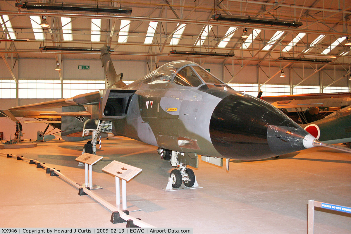 XX946, 1974 Panavia Tornado GR.1 C/N P.02, Preserved in the RAF Museum here. 1st UK-built example.