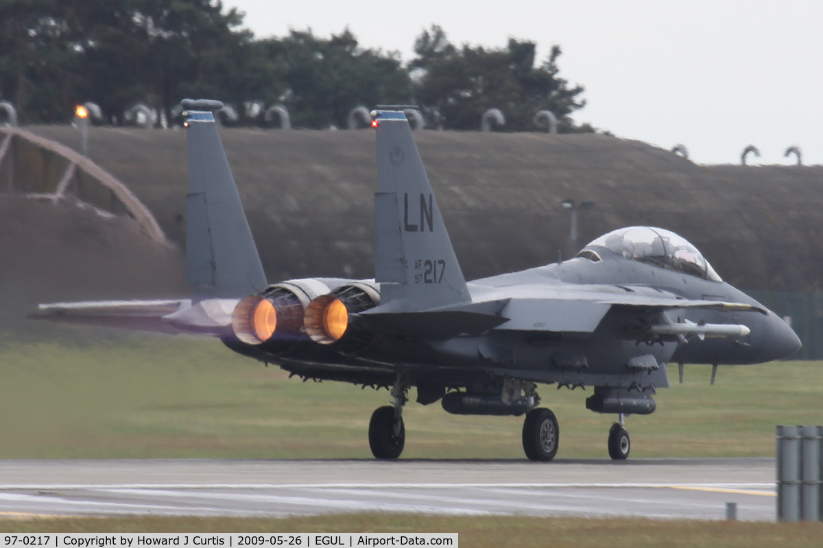 97-0217, 1997 McDonnell Douglas F-15E Strike Eagle C/N 1355/E216, Operated by 492nd FS/48th FW, USAFE. Caught on departure.