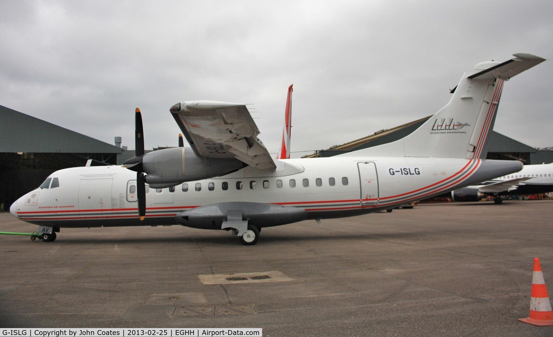 G-ISLG, 1986 ATR 42-320 C/N 019, Entering the paintshop for respray into Blue Islands livery