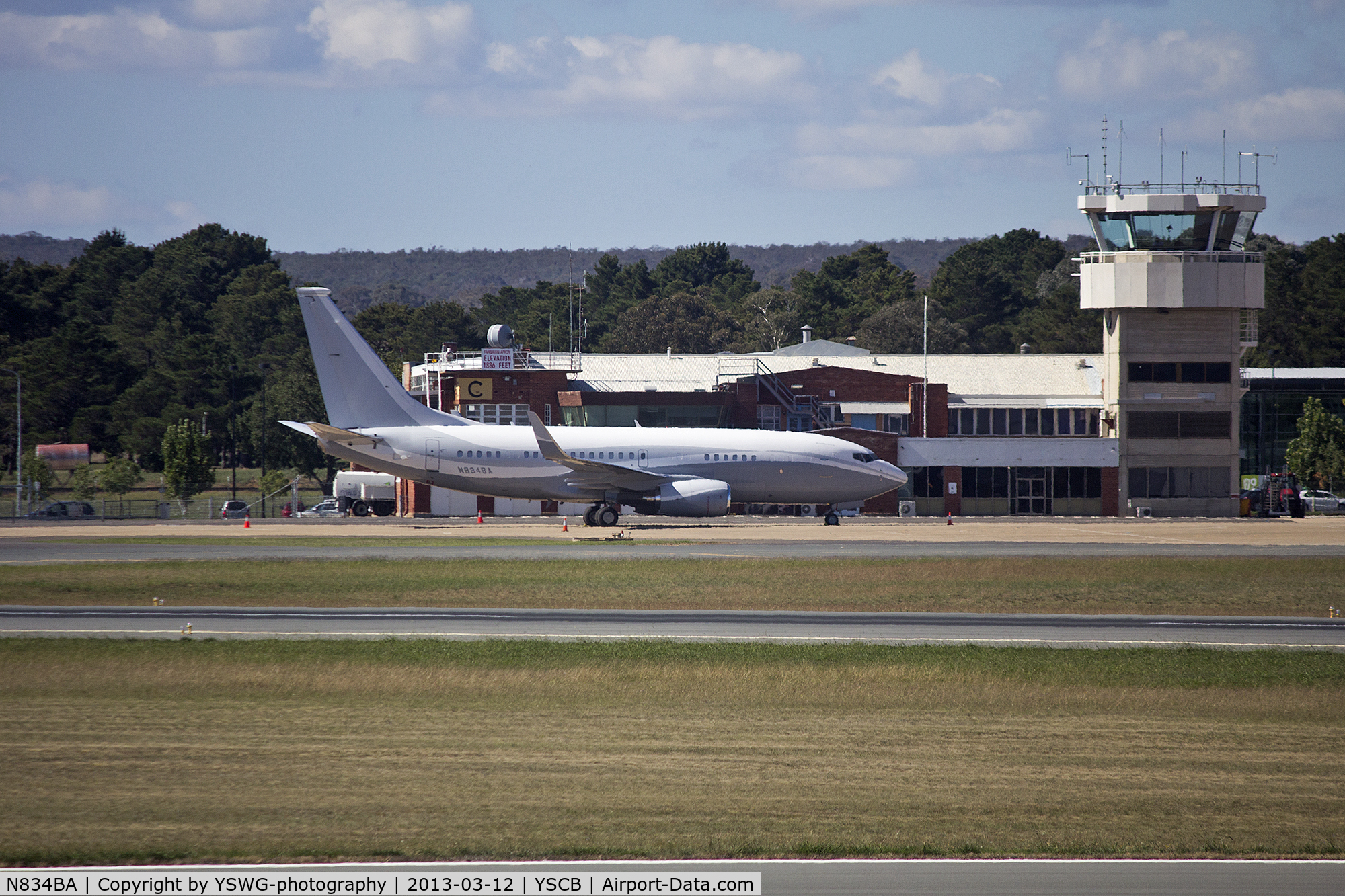 N834BA, 1999 Boeing 737-73Q C/N 29102, GC Air (N834BA) Boeing 737-73Q(BBJ) at Canberra Airport.