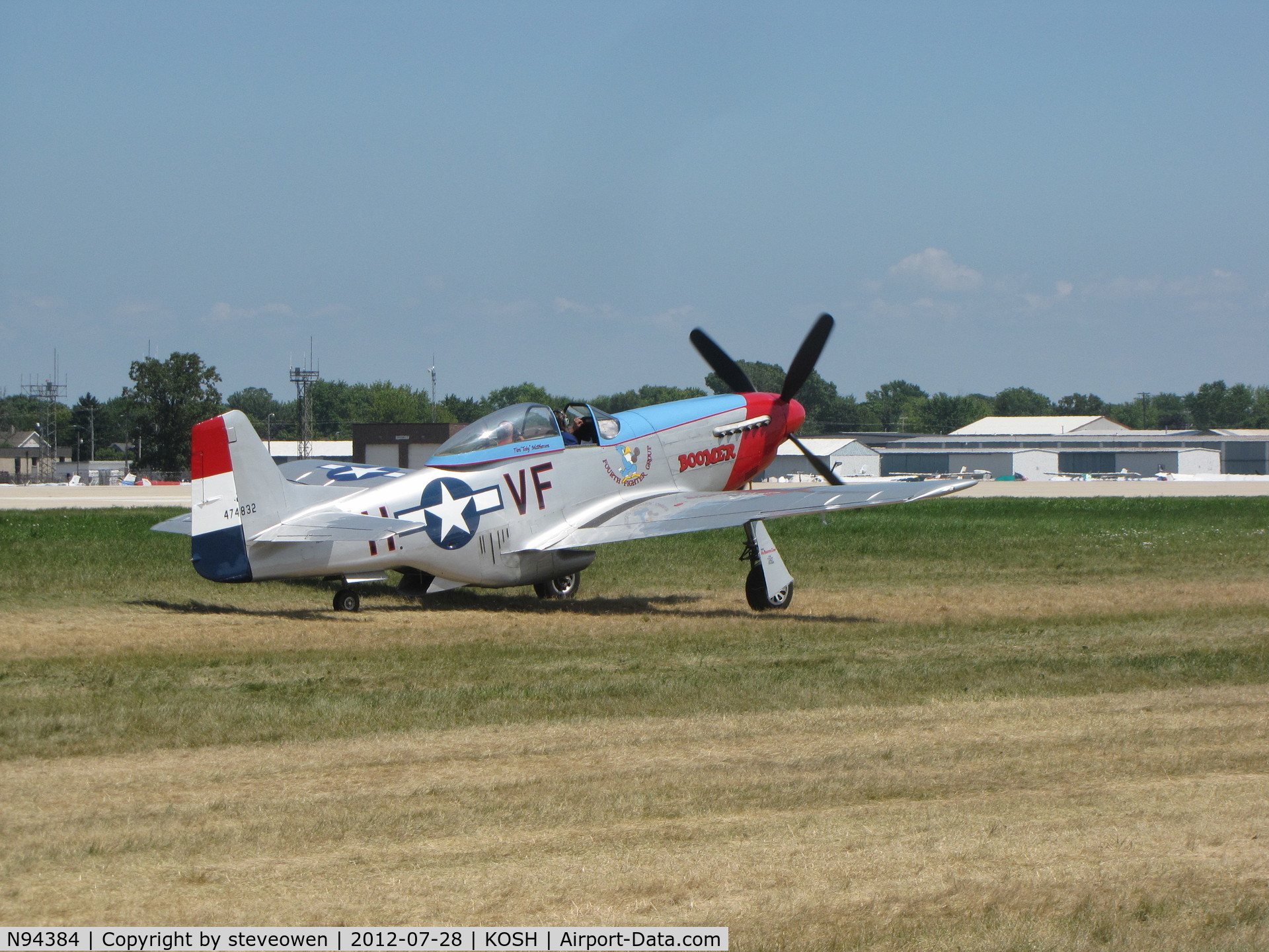 N94384, 1944 North American F-51D Mustang C/N 44-74832, In the grass Taxiway at Oshkosh