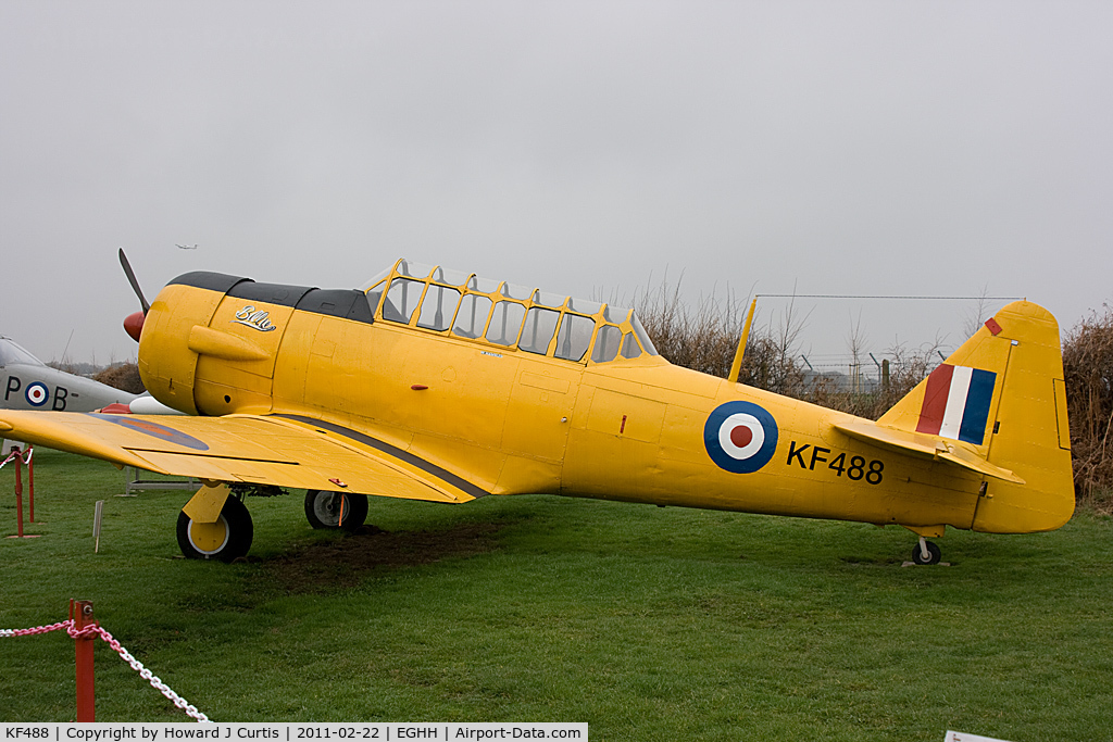 KF488, Noorduyn AT-16 Harvard IIB C/N 14A-2190, Now painted with correct markings. Bournemouth Aviation Museum.