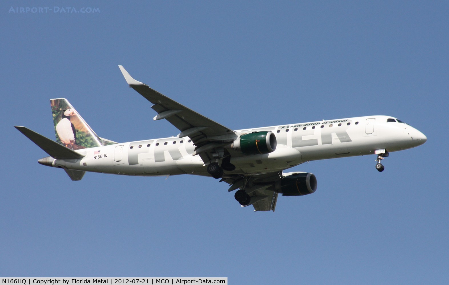 N166HQ, 2008 Embraer 190AR (ERJ-190-100IGW) C/N 19000166, Frontier Airlines Puffin tail E190