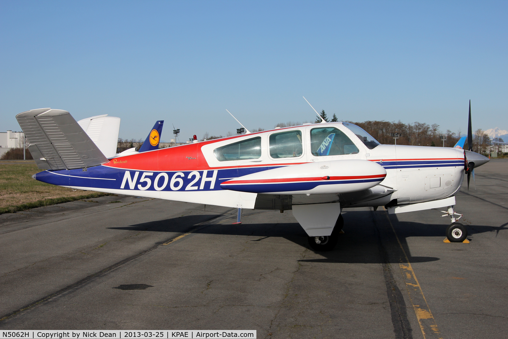 N5062H, 1967 Beech V35-TC Bonanza C/N D-8379, KPAE/PAE visiting for a week and parked in the corner of the GA ramp.