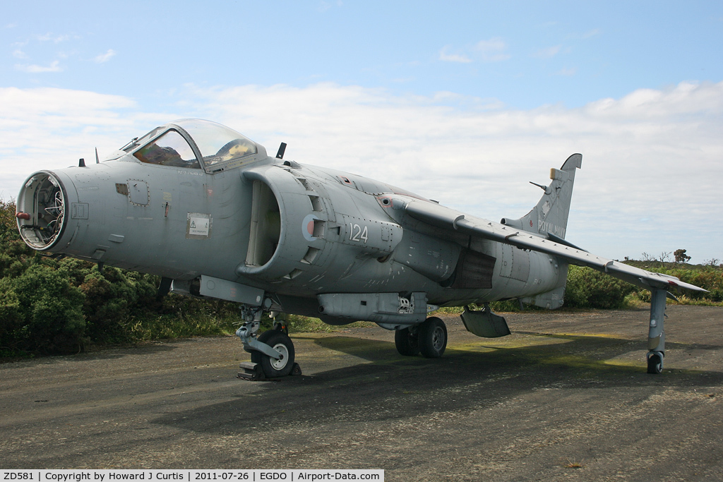 ZD581, 1985 British Aerospace Sea Harrier F/A.2 C/N 912044/B38/P31, Coded 124. At the Fire School, Predannack.