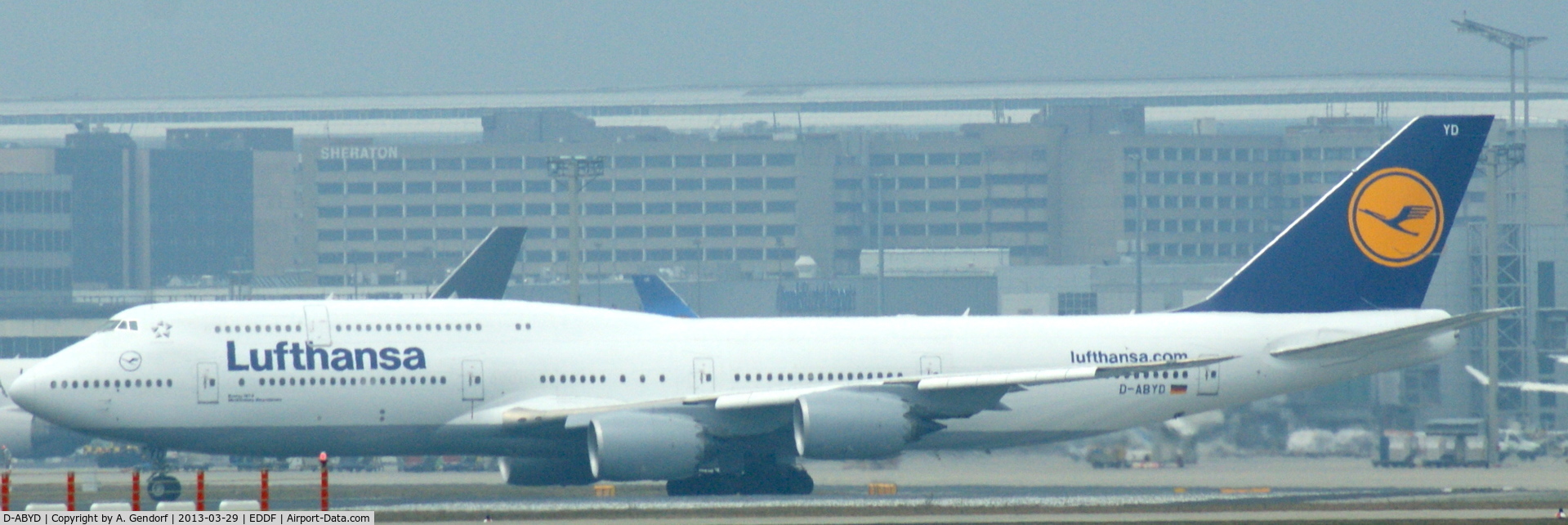 D-ABYD, 2012 Boeing 747-830 C/N 37829, Lufthansa, is lining up RWY 25C at Frankfurt Int´l (EDDF)